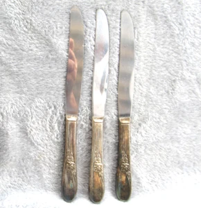 Cuchillos de 3 piezas con patrón de rosa cubiertos cubiertos cena mantequilla cuchillo plato de plata - Imagen 1 de 7