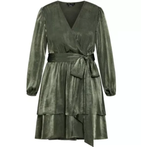 Neu mit Etikett City Chic Militär Faux Wickel Rüschen Satin Minikleid 18 - Bild 1 von 9