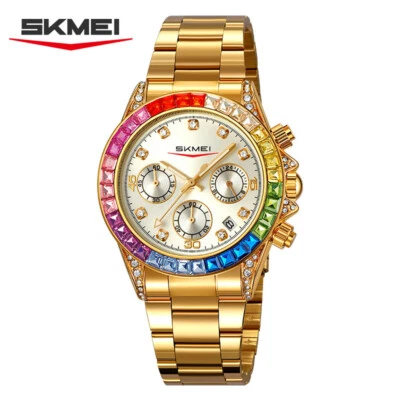 SKMEI Women Watch Rhinestone Wristwatch Fashion Steel Girl Business Date Watches - Image 1 of 4