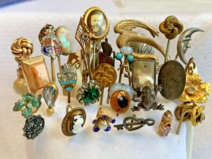 Antique Stick Pin Lot Sterling Silver Gold Plate Costume Jewelry *READ* - Picture 1 of 23