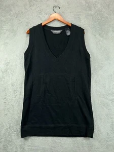 Norma Kamali Mini Sweatshirt Dress Womens Large Black Fleece V Neck Sleeveless - Picture 1 of 8