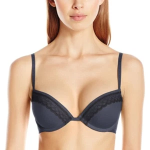 Calvin Klein Navy Signature Plunge Push-Up Underwire Bra 36D #QF1416 - Picture 1 of 2