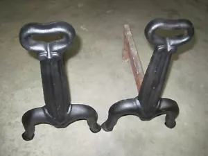 LODGE BRAND Antique Wrought Iron ART NOVEAU / ART DECO Fireplace Andirons - Picture 1 of 3