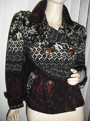 American Rag etCie,szM,black,gray,cardigan,buckle,xL leather,maroon,border,New - Image 1 of 4