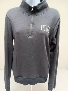 Victorias Secret PINK Sweatshirt Womens S Gray 1/4 Zip Pocket Large Back Logo - Picture 1 of 20