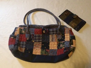 Donna Sharp Purse~Handbag~Tote~W/Matching Wallet~Quilted~Blue~Calico~Boho~GC! - Picture 1 of 15