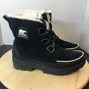 SOREL TIVOLI IV WATERPROOF LEATHER SHERPA BOOTS BLACK WHITE WOMENS 10 - Picture 1 of 9