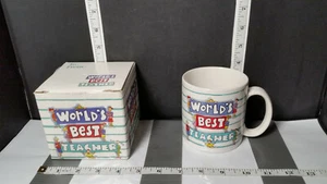 Coffee Mug; Worlds Best Teacher White with Cartoon Graphics - Picture 1 of 5