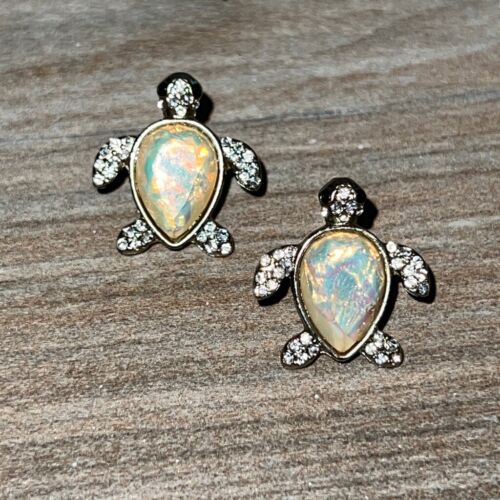 Rhinestones Stud Turtle Earrings With The Look Of Opal | eBay