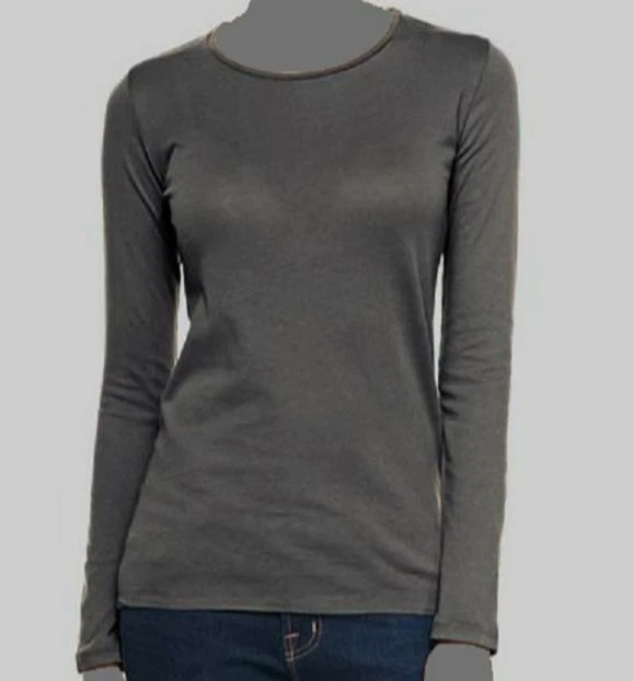 Top para mujer Majestic Paris gris elástico manga larga cuello redondo talla 4 $155 Foto 1 de 1
