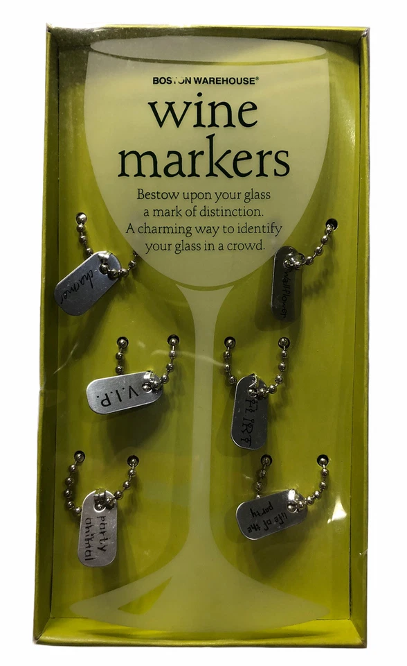 Juego de 6 marcadores de bebidas Boston Warehouse usados con dijes para copas de vino Foto 1 de 1