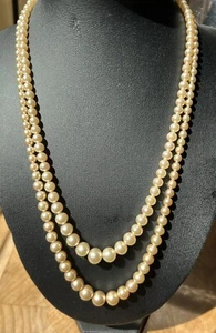 VINATAGE Marvella Signed Double Strand Cream Faux Pearl Choker Necklace. Heavy. - Picture 1 of 8