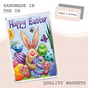 HAPPY EASTER ✳ CUTE BUNNY + EASTER EGGS ✳ LARGE FRIDGE MAGNET ✳ GREAT GIFT - Picture 1 of 1