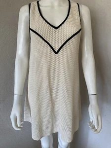 Shoshanna Swimwear Ivory Black Trim Cover Up Crochet Trapeze Knit Size S - Picture 1 of 9