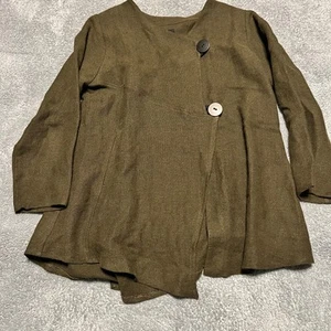 Olars Ulla Women Jacket 100% Linen One Size Green 2 Button Oversized Lagenlook - Picture 1 of 7