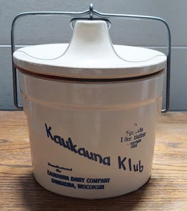 Vintage Kaukauna Klub Large Wisconsin Cheese Stoneware Ceramic Crock w/ Bail Lid - Picture 1 of 16