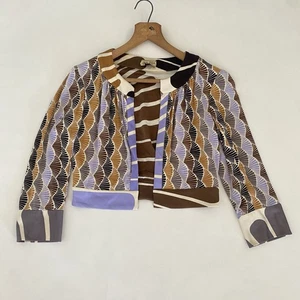 ISSA London 6 Cropped Silk Open Cardigan Multicolor Geometric Shells Half Sleeve - Picture 1 of 9