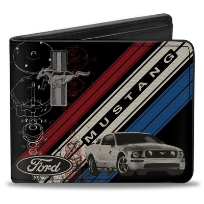 Bi-Fold Wallet Mustang Tri-Bar Logo/Diagonal Stripe/Blueprint  (Importación USA) - Imagen 1 de 4