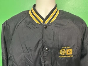 UAW Sterling Stamping Local 1264 Satin Bomber Jacket XL Black Chrysler Dodge Vtg - Picture 1 of 16