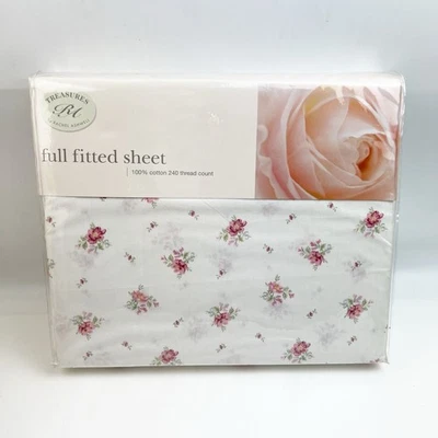 2004 Rachel Ashwell Treasures Lucille Cotton Full Fitted Sheet Pink Flowers New - Image 1 of 4