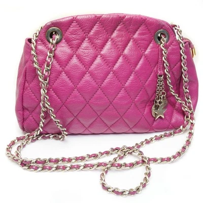 Vera Pelle Quilted Chain Shoulder Bag Purse Leather in Pink USED Good Condition - Image 1 of 4