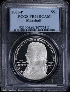 2005-P $1 Proof Marshall Commem Silver Dollar PCGS PR 69 DCAM - Picture 1 of 4