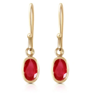 14K. SOLID GOLD FISH HOOK EARRINGS WITH NATURAL RUBIES (Yellow Gold) - Picture 1 of 5