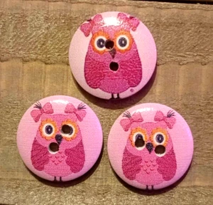 3 Owl Crafting Buttons Sewing Wood Round 2 Hole .75" - Picture 1 of 2