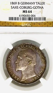 Germany Saxe-Coburg-Gotha 1869 Taler Coin NGC MS 64 F.STG/STG Thaler UNC RARE - Picture 1 of 3