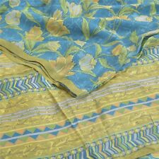 Sanskriti Vintage Blue Sarees Pure Crepe Silk Printed Sari Soft Craft Fabric