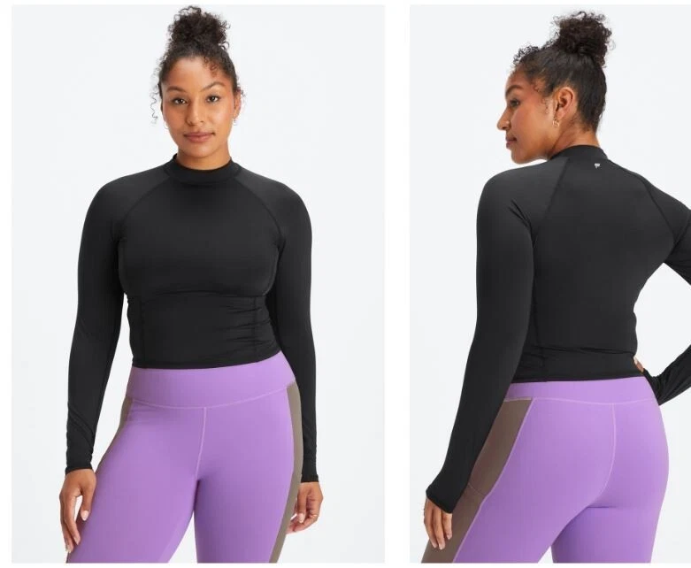 Top corto Fabletics ligero manga larga para mujer XL negro camisa entrenamiento L09X Foto 1 de 4