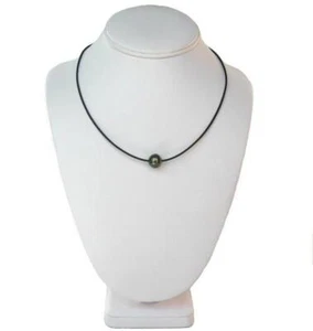 11-12MM Tahitian Black Pearl 1.5MM Black Leather Cord Necklace - Picture 1 of 3