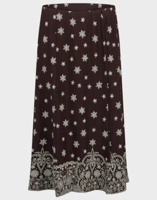 Wardrobe skirt midi plus size 16 18 A-line stretch fabric brown patterned - Image 1 of 4
