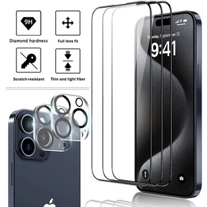 Protector de pantalla de vidrio templado completo para iPhone 15 Plus Pro Max + película de lente de cámara - Imagen 1 de 50