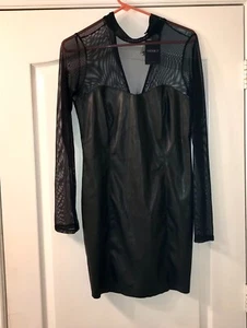 NEU Forever 21 Größe Large schwarz Lederoptik PU durchsichtig dehnbar Elasthan Kleid - Bild 1 von 5