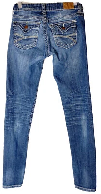 Underground Soul Womens Sz 0 Stretch 30” Inseam Stretch Blue Jeans Whiskered EUC - Image 1 of 4