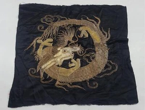 Antico pannello seta drago ricamato filo oro cinese 53x46 cm - Foto 1 di 12