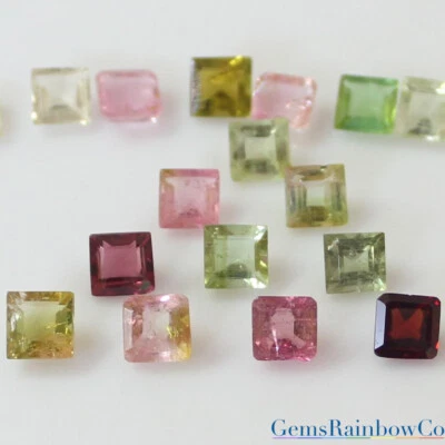 Tourmaline Multi-Colour Square Faceted Loose gemstone 3mm, 4mm, 5mm, and 7mm - Image 1 of 4