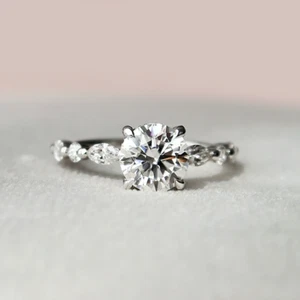 Diamond Engagement Ring 1 Ct Round Cut Lab Created IGI 18K White Gold - Picture 1 of 15