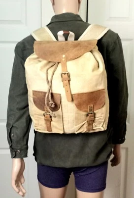 THE BARREL SHACK THE CHRISTOPHER O'SIZE BEIGE CANVAS & BROWNLEATHER BACKPACK NEW - Image 1 of 4