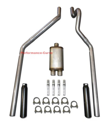 87 - 99 Dodge Dakota 3.9 5.2 оправка изогнутый двойной выхлоп с 14» MaxFlow глушитель - Изображение 1 из 4