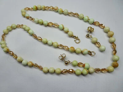 22" Hand Crafted Neck & Earring Set Yellow Chalk Turq & Glass GF Clasp NS29 DNG - Image 1 of 4