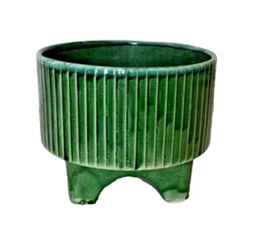 Vintage Cookson Pottery CP-1444 USA Footed Green Ceramic Planter Pot Vase - Picture 1 of 6