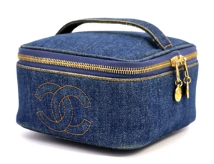 CHANEL Vanity-Bag Handtasche Handtasche Blau Denim Coco Logo Selten Vintage Authentisch - Bild 1 von 23