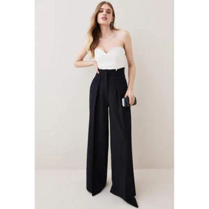 Karen Millen Womens Compact Stretch High Waist Wide Leg Trousers RRP £125 - Picture 1 of 9