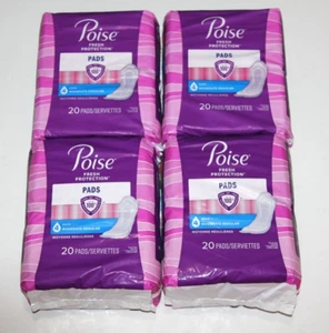 LOT (4) POISE PADS MODERATE REGULAR 4 DROPS CLEAN FRESH BLADDER PROTECTION 20 CT - Picture 1 of 1