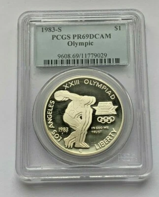 1983 S SILVER PCGS PR69DCAM LOS ANGELIES XXIII OLYMPIAD 1$ DOLLAR COIN - Image 1 of 4