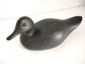 Vintage primitive Holz Ente Köder 60er Jahre Stockente Henne türkis Glasaugen - Bild 1 von 12