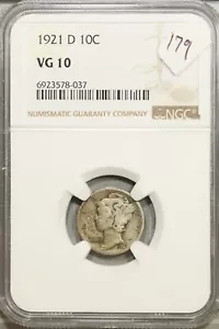 1921 D Mercury Dime 10c NGC VG 10 Very Good Key Date #8-037 - Picture 1 of 2