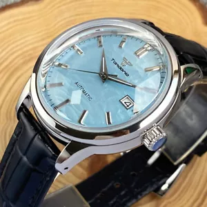 40 mm Retro Tandorio Uhr Herren blau beige Zifferblatt Japan NH35A Automatik Kuppel Glas - Bild 1 von 26